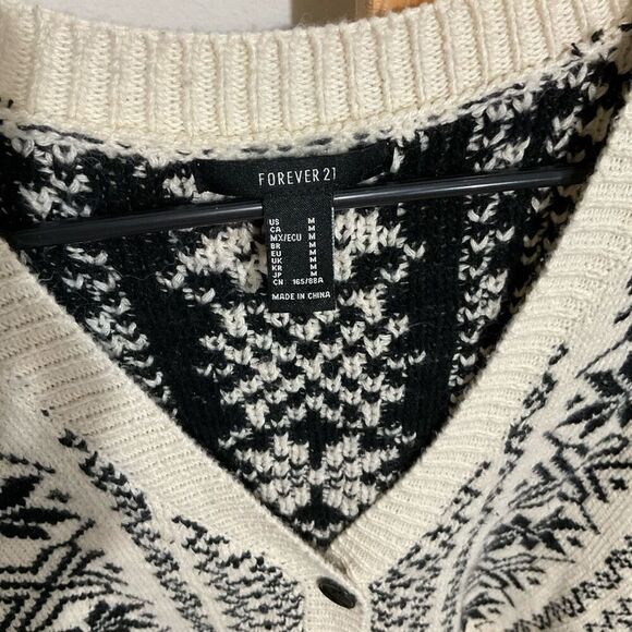 Forever 21 sweater vest, ivory, white black knit button up womens size medium - Picture 3 of 4